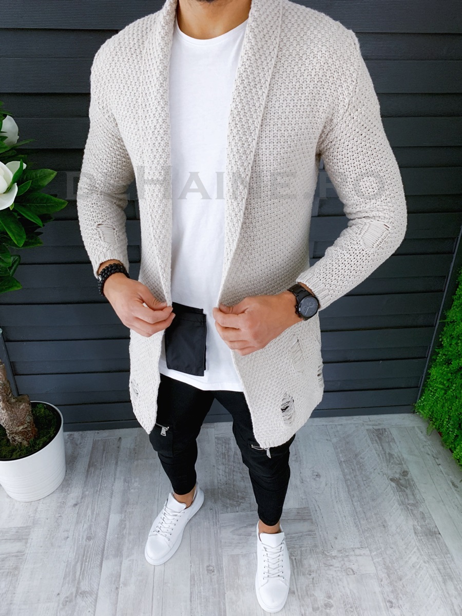 Cardigan barbati bej slim fit zr t3557 93-3/ u
